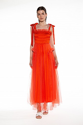 MIDI EMBROIDERED TULLE DRESS