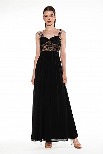 WOMEN BODYCON SPAGHETTI STRAP SILK LACE TOP SOLID LONG MAXI DRESS