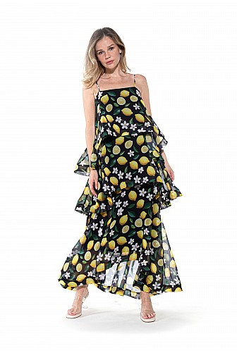 LEMON BLOSSOM HIGH-LOW TIERED DRESS