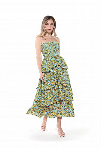 CAPRI BLOOM TIERED MIDI DRESS