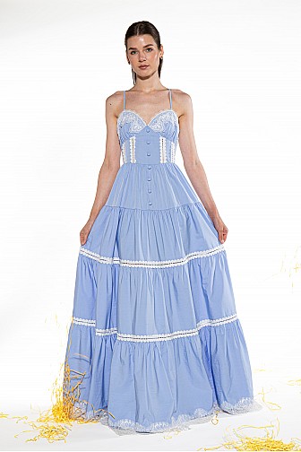 BLUEBELL LACE-TRIM TIERED MAXI DRESS