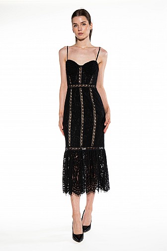 MIDNIGHT MUSE LACE MIDI DRESS