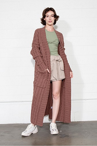 CABLE KNIT DUSTER CARDIGAN