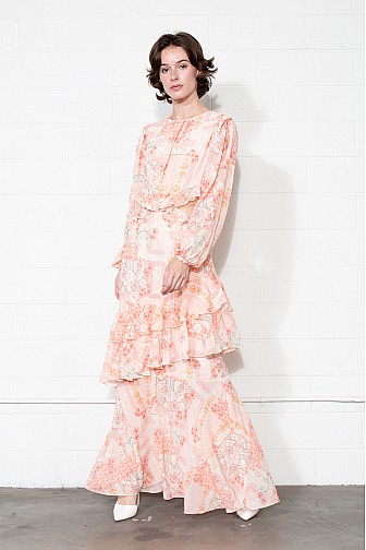VALENCIA BLOOM CUTOUT RUFFLE MAXI DRESS