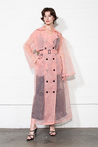 SHEER CORAL BELTED TRENCH COAT